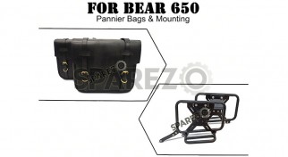 For Royal Enfield Bear 650 Leather Black Color Pannier Bags and Mounting For Royal Enfield Bear 650 Leather Black Color Pannier Bags and Mounting